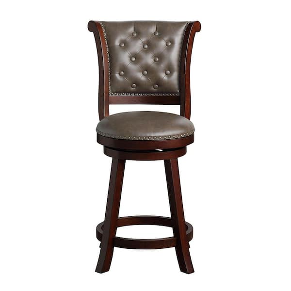 Home 2 Office Bridgeport Tufted 39.5 in. Mahogany High Back Wood 24 in. Bar Stool