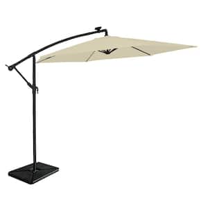 10 ft. Aluminum and Steel LED Cantilever Solar Patio Umbrella in Beige with 4-Piece Base
