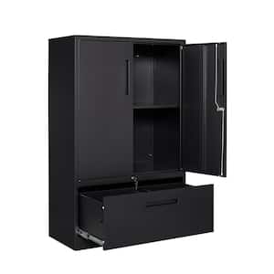 Metal Storage Cabinet 2 Doors and 1 Drawer 51.18"H x 31.5"W x 15.75"D in Black
