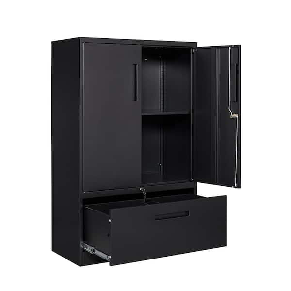 Mlezan Metal Storage Cabinet 2 Doors and 1 Drawer 51.18"H x 31.5"W x 15.75"D in Black