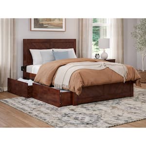 Canyon Walnut Brown Solid Wood Full Platform Bed with Matching Footboard and Storage Drawers