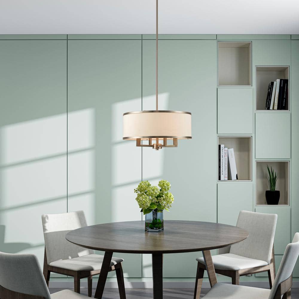 Elegant Brushed Nickel 4-Light Chandelier with Off-White Drum Shade
