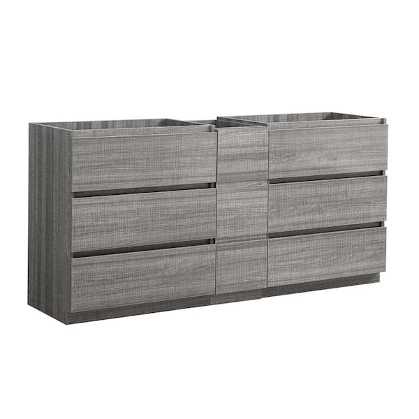 Fresca Lazzaro 72 in. Modern Double Bath Vanity Cabinet Only in Glossy Ash Gray