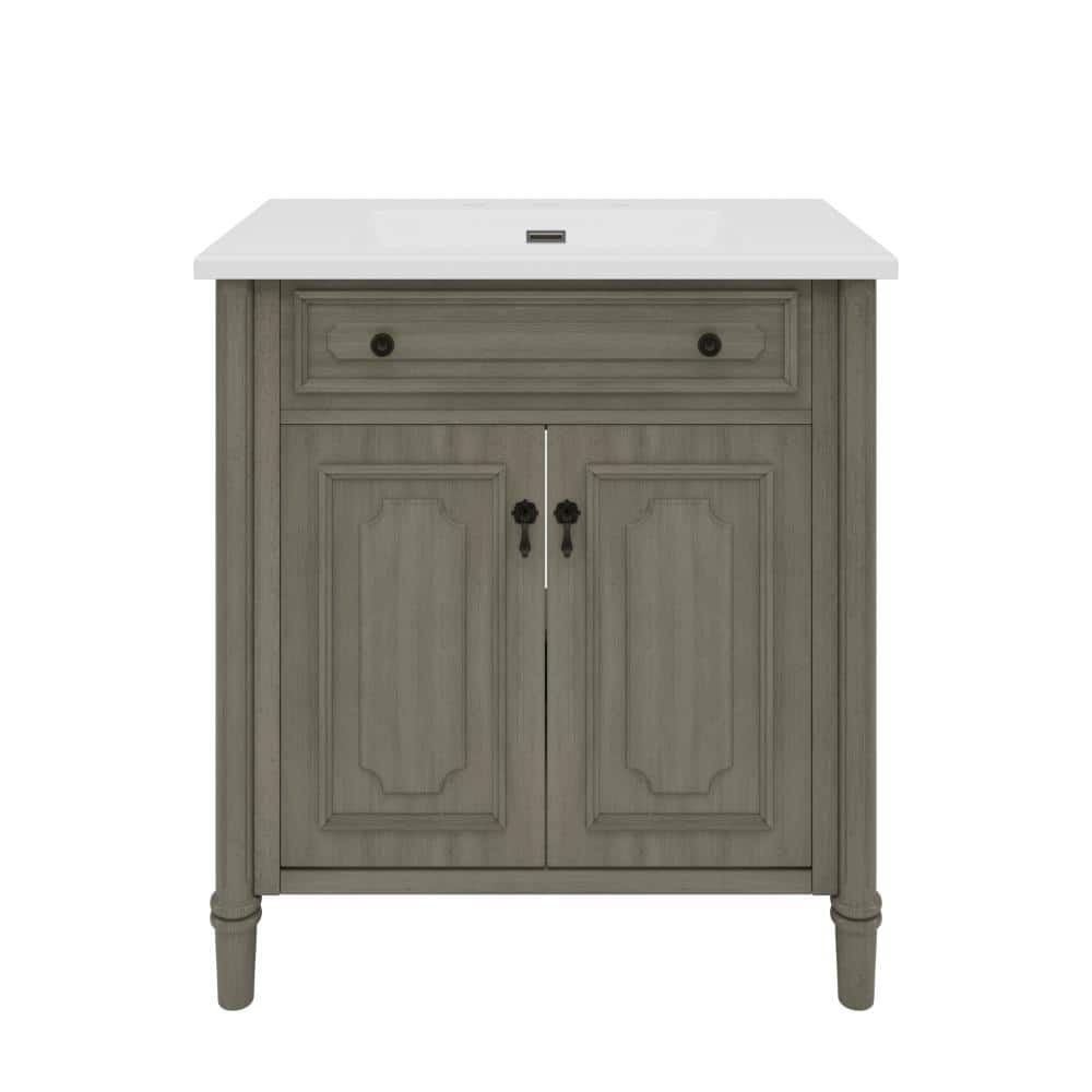 30 in. W Gray Freestanding Bath Vanity with White Ceramic Top Sink,Soft Close Doors and Adjustable Shelf price history on PriceWatchPro