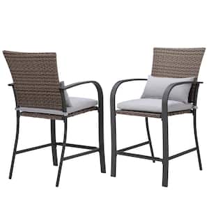 Retro 3 -Piece Wicker Metal Outdoor Bistro Set Seating Group with Grey Cushion