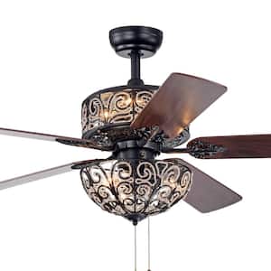 Tisaphon 52 in. Indoor Black Finish Pull Chain Ceiling Fan with Light Kit