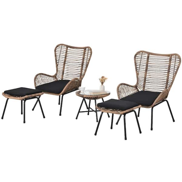 waelph 5-Piece Wicker Patio Conversation Set with Dark Gray Cushions