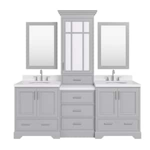 Stafford 84 in. W x 22 in. D x 89 in. H Double Sink Freestanding Bath Vanity in Grey with Carrara White Quartz Top