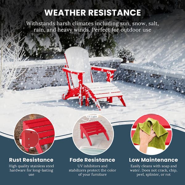 District Red Plastic Outdoor Adirondack Chair Folding Ottoman