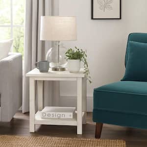 Ayne 20 in. White Square Wood Frame Side End Table with1 Bottom Shelf