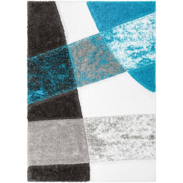 Well Woven Lolly Remi Teal Grey 7 ft. 10 in. x 9 ft. 10 in. Contemporary Geometric Boxes 3D Textured Shag Area Rug