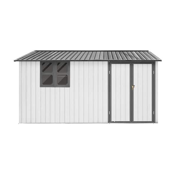 Unbranded 10 ft. W x 12 ft. D Meatl Outdoor Storage Shed with Lockable Door Window Garden Tool Shed, White Plus Gray (120 sq. ft.)