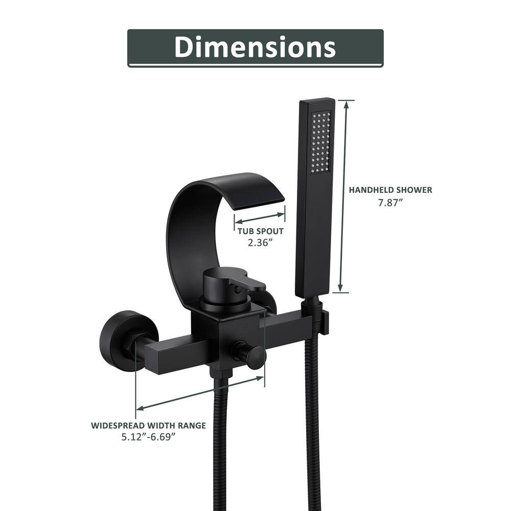 Black Brass Wall-Mount Tub Kit with Handheld Shower