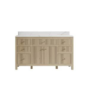 Sonoma Oak 60 in. W x 22 in. D x 36 in. H Single Sink Bath Vanity in White Oak with 1.5 in. Calacatta Quartz Top