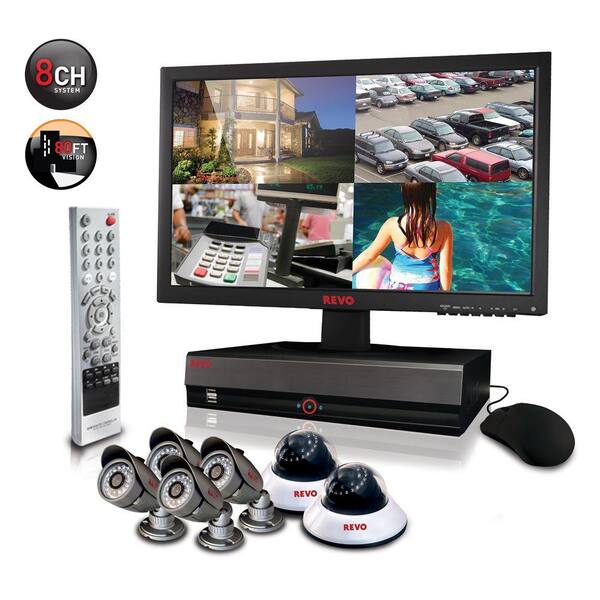 Revo 8-Channel 1TB DVR4 Surveillance System with 18.5 in. Monitor and (6) 600 TVL 80 ft. Night Vision Cameras