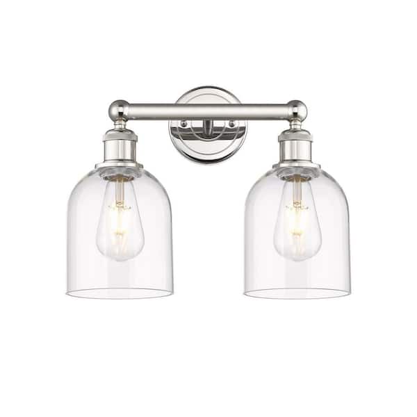 Bella 14.5 in. 2-Light Polished Nickel Vanity Light with Glass Shade