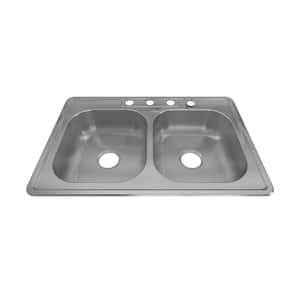 33 in. Drop-In Double Bowl 18-Gauge 304 Stainless Steel Workstation Kitchen Sink