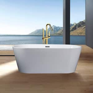 Victoria 55 in. Acrylic Flatbottom Freestanding Soaking Non-Whirlpool Bathtub in Glossy White