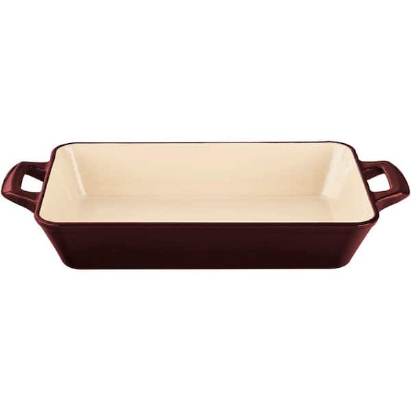 La Cuisine Small Deep Cast Iron Roasting Pan with Enamel Finish in Ruby