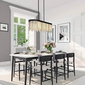 White Modern Rectangular Island Chandelier with Decorative Glass 6-Light Black Dining Hanging Light with Linear Downrod