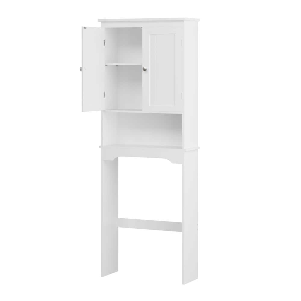 White Wood Over-the-Toilet Storage with Adjustable Shelves and Doors