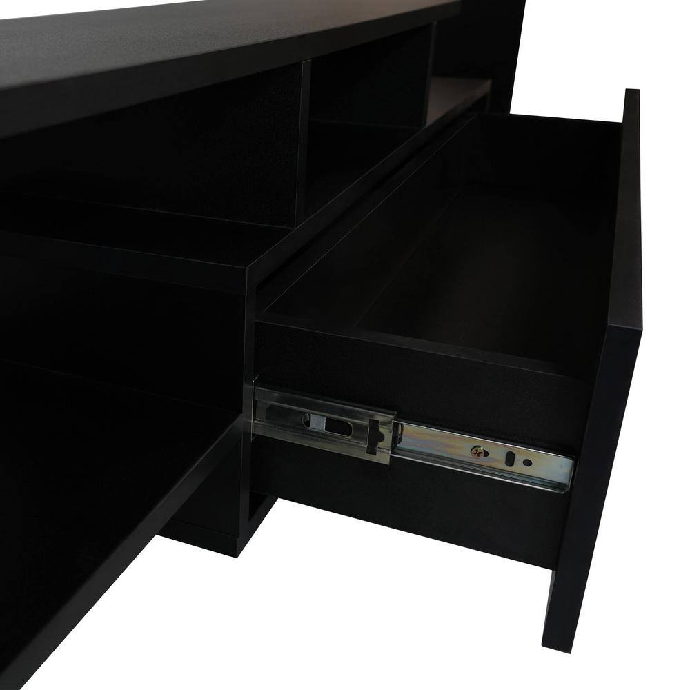 Ebony Modern TV Stand with MDF Shelves and Cabinet