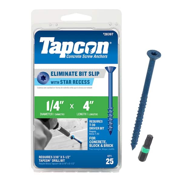 Tapcon 1/4 in. x 4 in. Star Flat-Head Concrete Anchors (25-Pack)