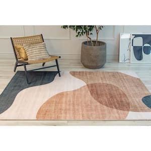 Minimalist Abstract Geometric Cream Green 7 ft. x 10 ft. Indoor Soft Area Rug