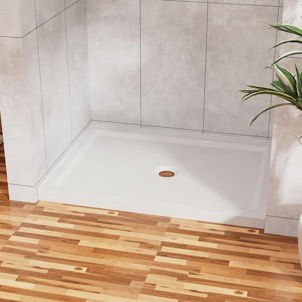 48 in. x 32 in. Single Threshold Alcove Acrylic Shower Pan Base in White