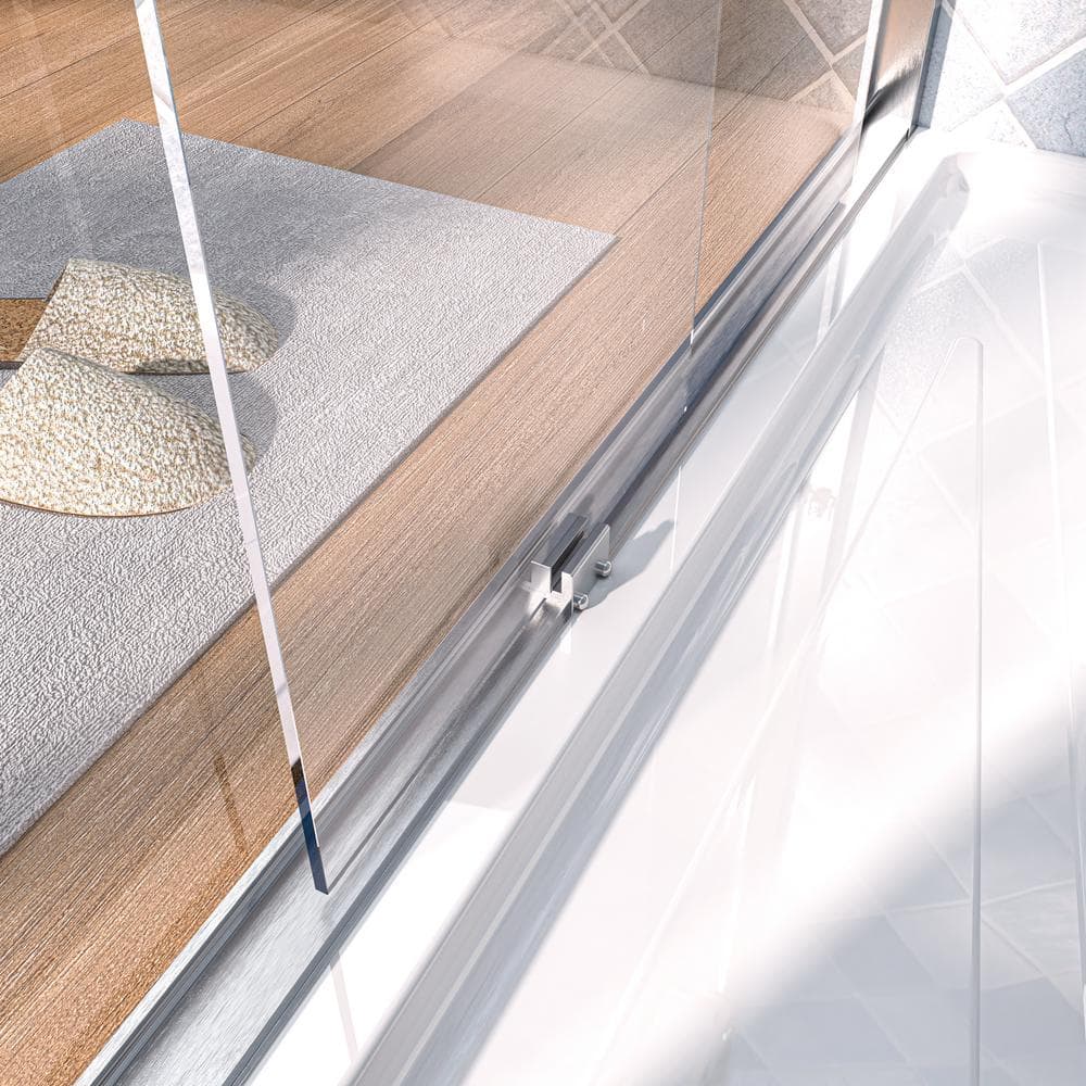 Nickel Framed Double Sliding Shower Door with Clear Glass Panels