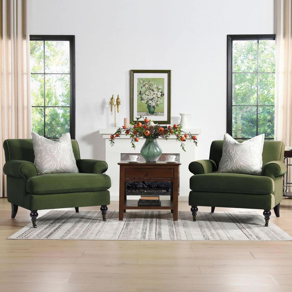 Alana 38 in. Lawson Living Room Accent Arm Chair Metal Casters Olive Green Performance Velvet price history on PriceWatchPro