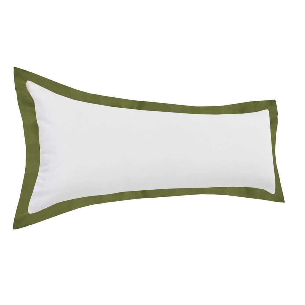 White and Green Cotton Rectangular Throw Pillow, 14" x 36"
