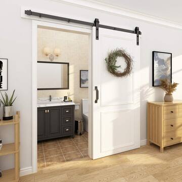 WINSOON 6 ft./72 in. Black J Shape Sliding Barn Door Track and Hardware Kit for Single Door with Hanger GCM1911PIN