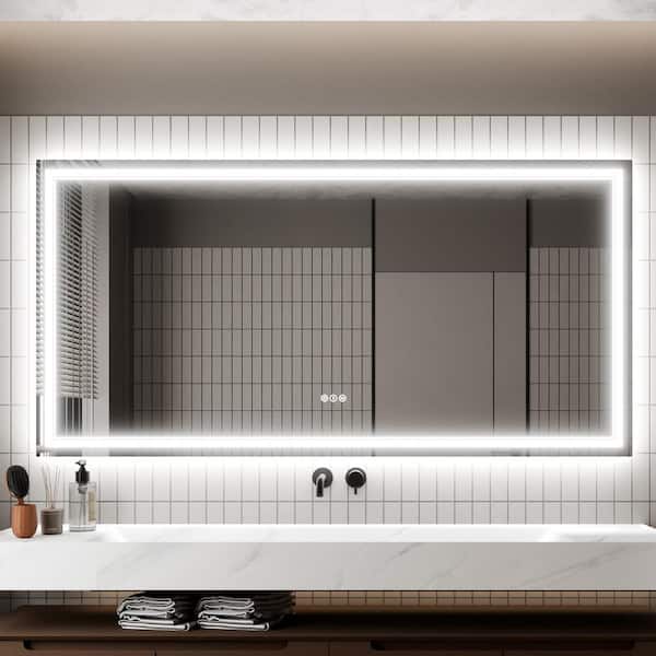 Staykiwi 72 in. W x 36 in. H LED Rectangular Frameless Anti-Fog Wall-Mounted Bathroom Vanity Mirror in White