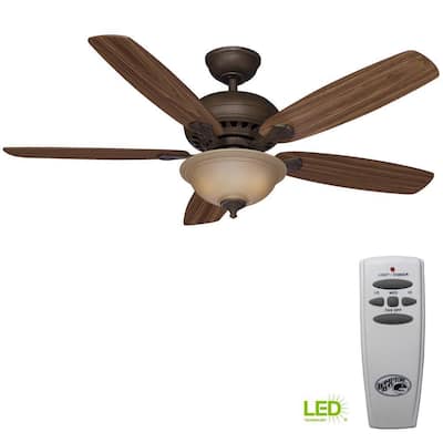 Southwind 52 in. Indoor LED Venetian Bronze Ceiling Fan with 5 Reversible Blades, Light Kit, Downrod and Remote Control