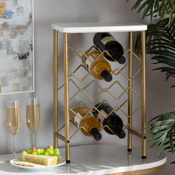 Baxton Studio Ramona 12 Bottle White and Gold Wine Rack 171 10998