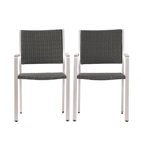 Noble House Athena Silver Aluminum Outdoor Dining Chair in Gray (2-Pack)