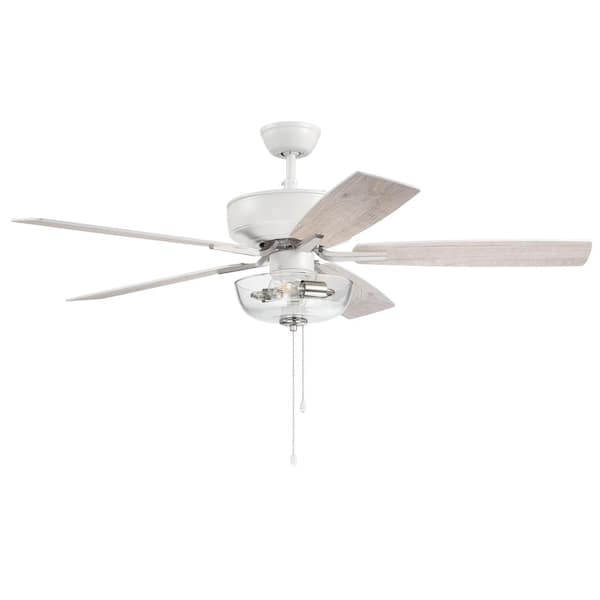 CRAFTMADE Pro Plus 101 52 in. Indoor White/Polished Nickel Finish Dual Mount Ceiling Fan w/Clear Glass Bowl Light Kit Included