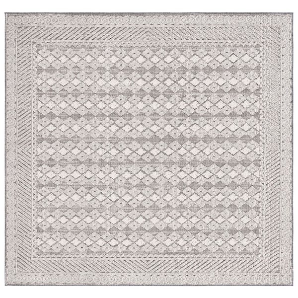 Global Light Gray/Dark Gray 7 ft. x 7 ft. Border Diamond Indoor/Outdoor Square Area Rug