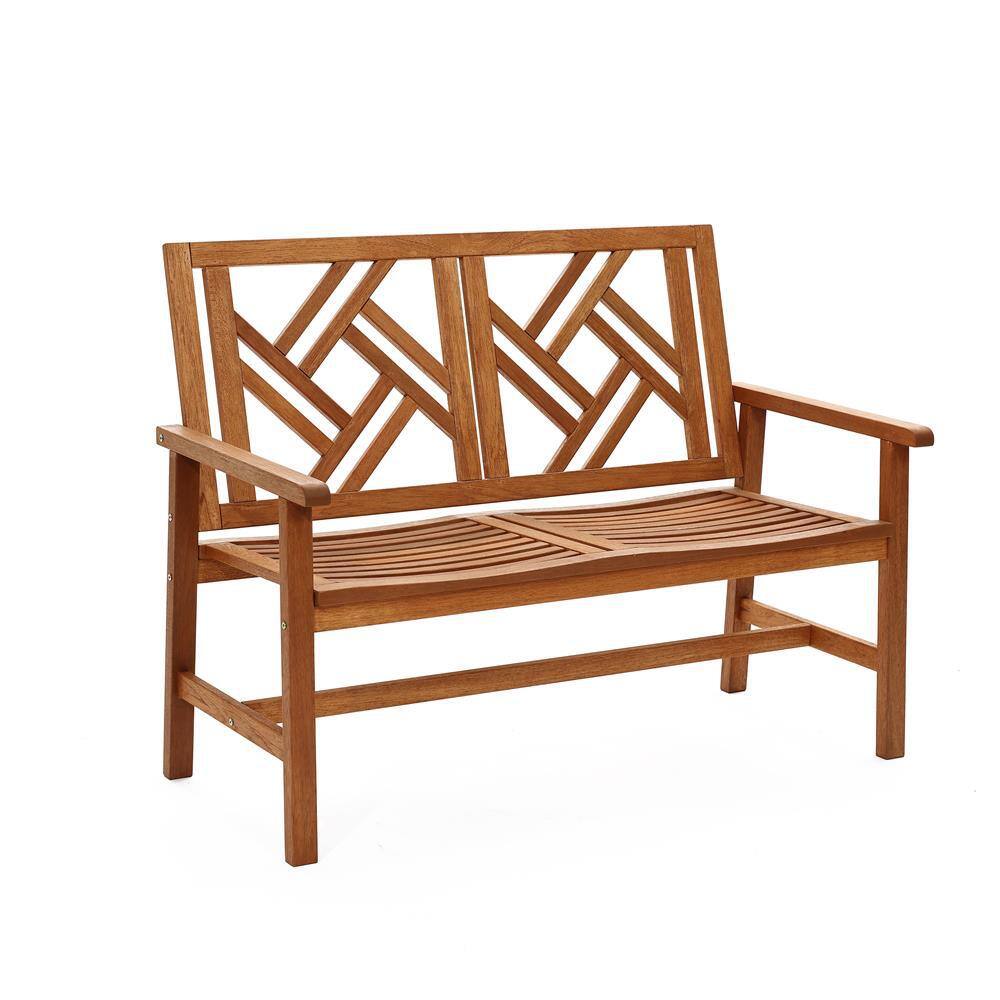Natural Teak Finish Solid Wood Outdoor Loveseat Bench