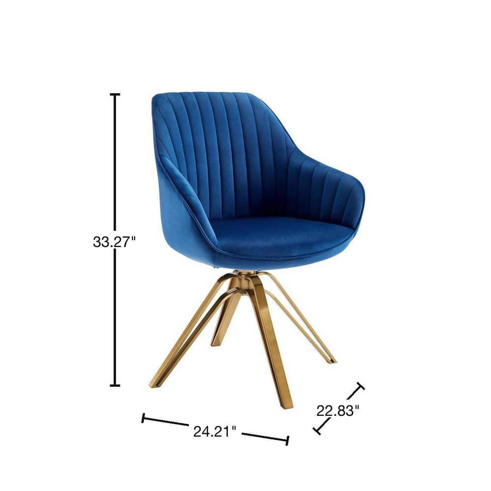 Mazarine Striated Quilted Swivel Accent Chair with Gold Metal Base