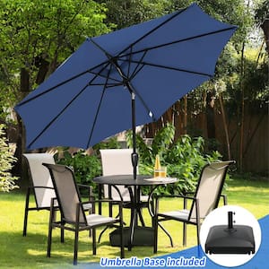 9 ft. Aluminum Market Crank and Tilt Patio Umbrella in Blue with Mobile Base