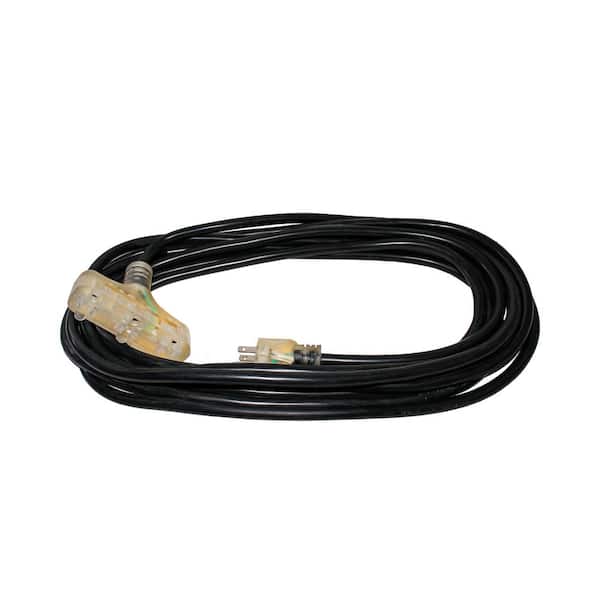 12/3 25ft SJTW 15A 125V 1875W Lighted End Black Heavy Extension Cord 25 Feet 