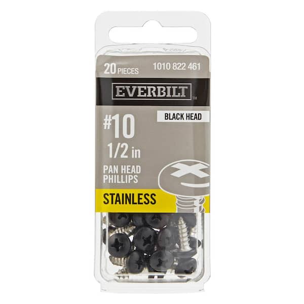 #10 x 1/2 in. Black Stainless Steel Phillips Pan Head Standard Sheet Metal Screw (20-Pack)