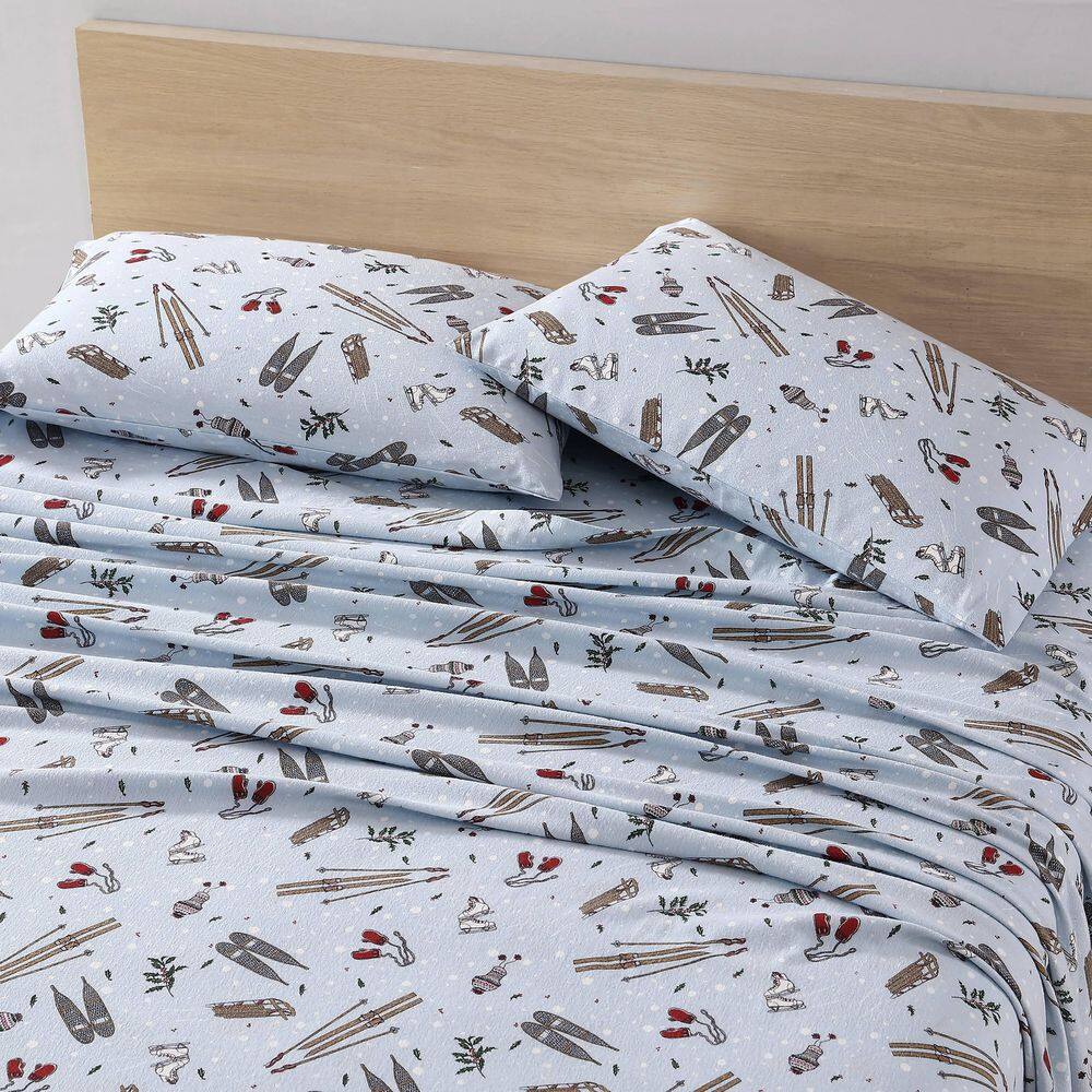 Snow Days Patterned Cotton Flannel King Sheet Set