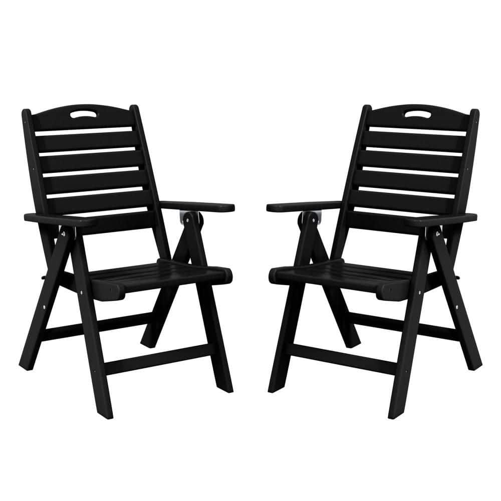 Laguna Outdoor Patio Set of 2 Folding Highback Dining Chairs w/ Adjustable Recline in Black, price history on PriceWatchPro