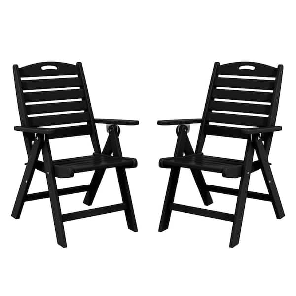 Laguna Outdoor Patio Set of 2 Folding High Back Dining Chairs with Adjustable Recline in Black