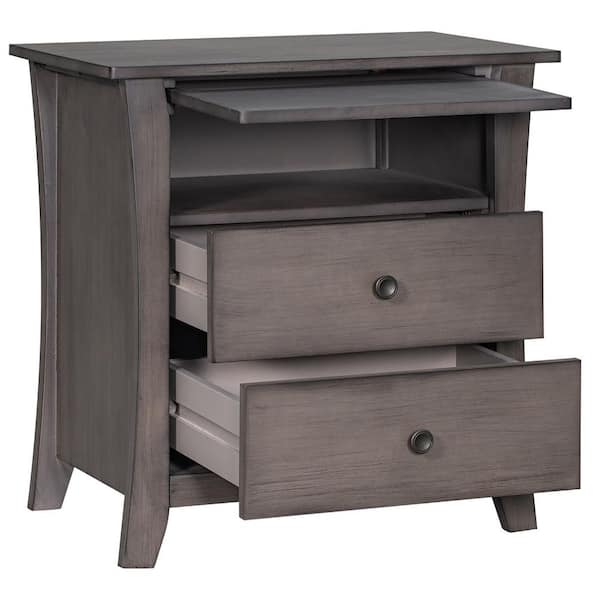 Donason 2-Drawer Gray Nightstand with An Open Cabinet (25.2 in. H x 24 in. W x 15.7 in. D)