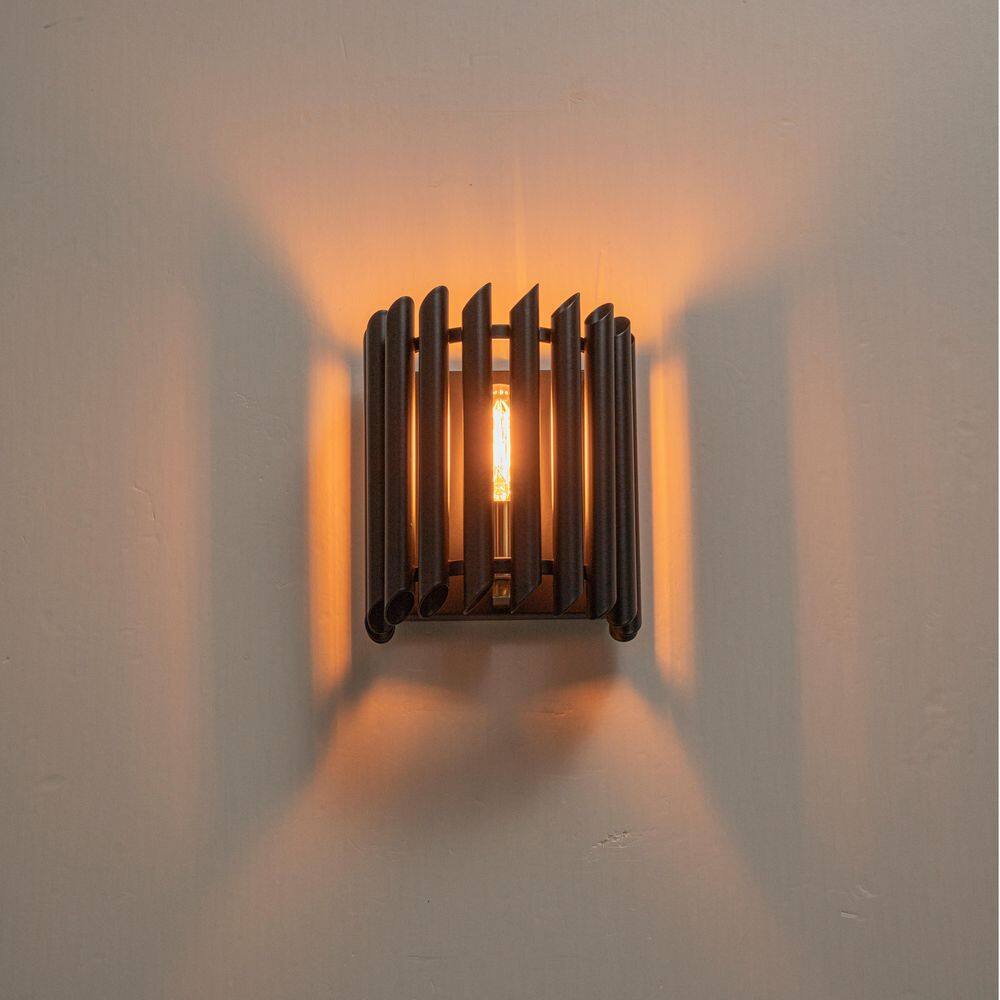 7 in. 1-Light Industrial Matte Black Wall Sconce with Pipe Iron Shades for Bedroom, Bathroom price history on PriceWatchPro