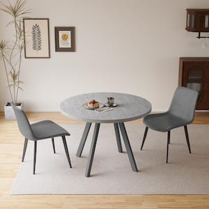 3-Piece Gray Round Dining Table Set MDF Dining Table with 2 Gray Dining Chairs